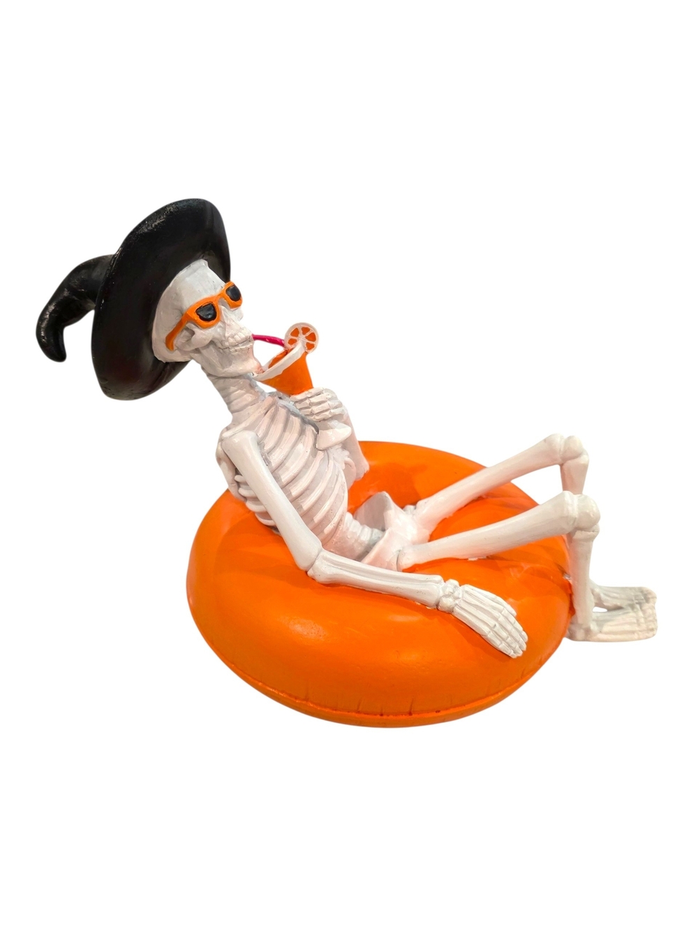 Skeleton Summerween Figurine With Witch Hat on Orange Pool Float - Kirkland's